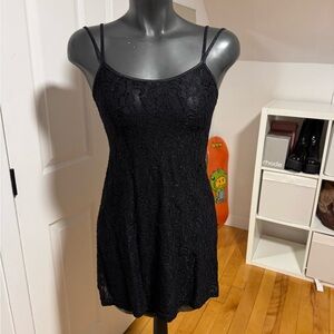 Black Lace Slip Dress - Spaghetti Straps